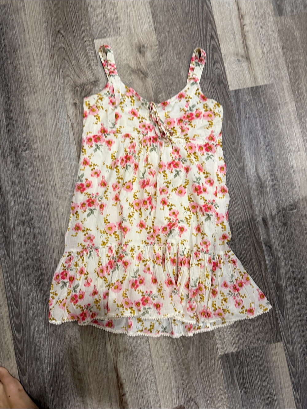 Heartloom White Floral Midi Dress with Pink & Green Print